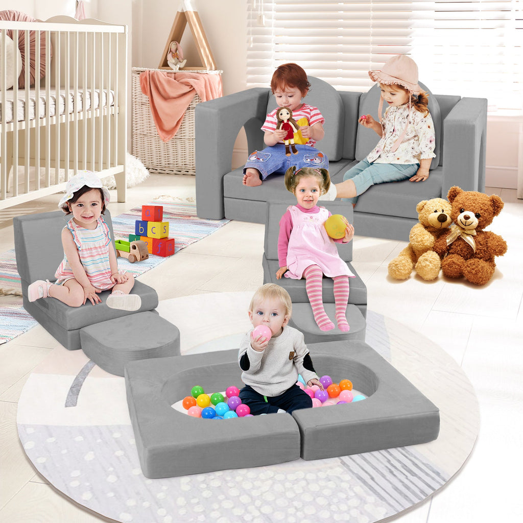 8-Piece Modular Kids Play Couch with Comfy Suede Fabric