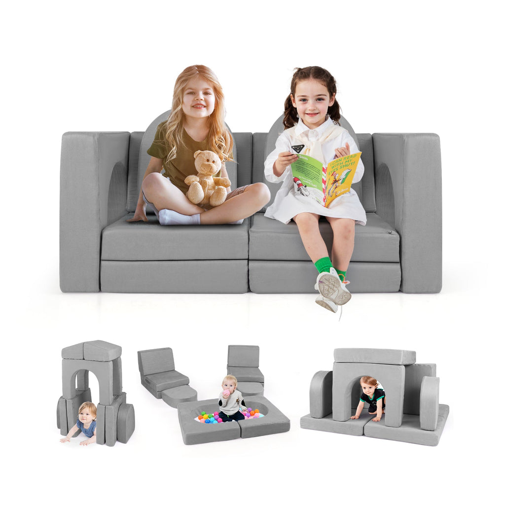 8-Piece Modular Kids Play Couch with Comfy Suede Fabric