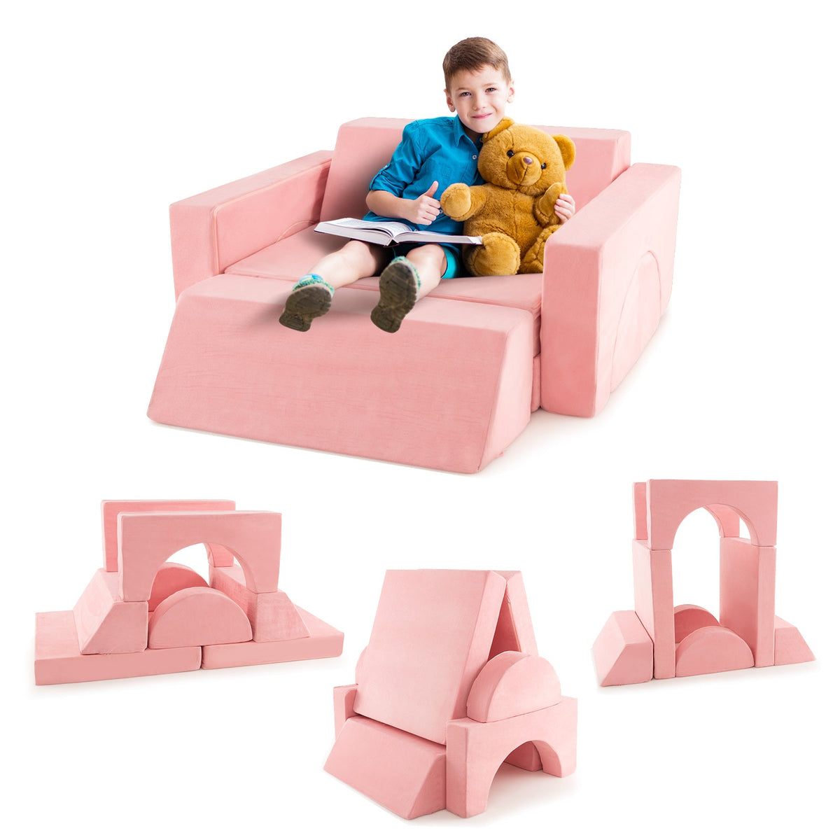 8 Pieces Kids Modular Play Sofa with Detachable Cover for Playroom and Bedroom