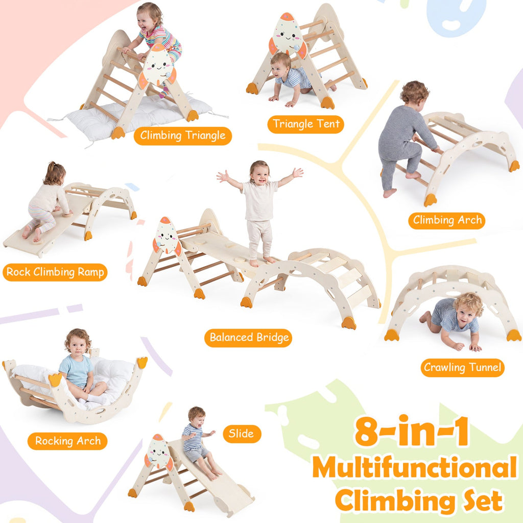 8-in-1 Foldable Climbing Set for Toddlers with Rocket Theme
