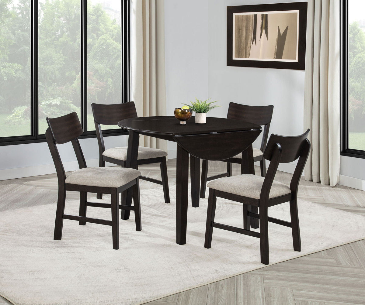 Catley 5-piece Round Drop Leaf Dining Table Set Dark Coffee