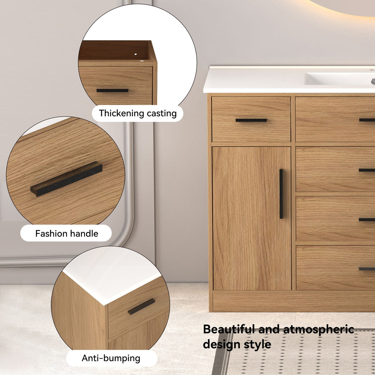Bathroom Vanity With Abundant Storage 2 Soft Close Doors And 6 Drawers