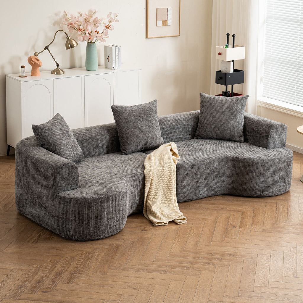 Modern Style Ultra Smooth Curved Sofa With 3 Pillows
