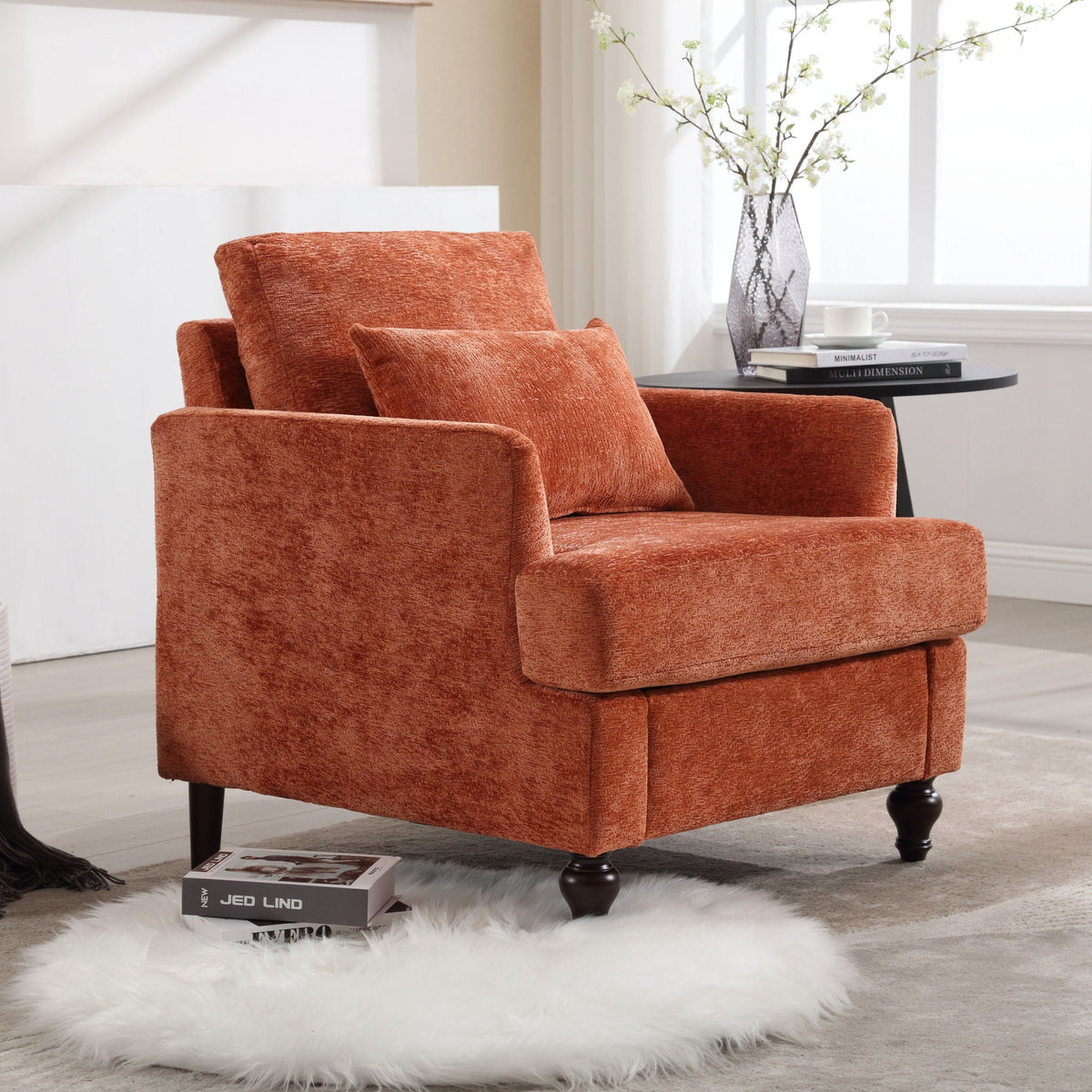 Modern Mid Century Wood Frame Armchair With Tufted Design