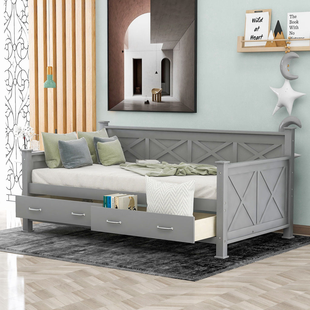 Modern Daybed With 2 Large Drawers, X Shaped Frame