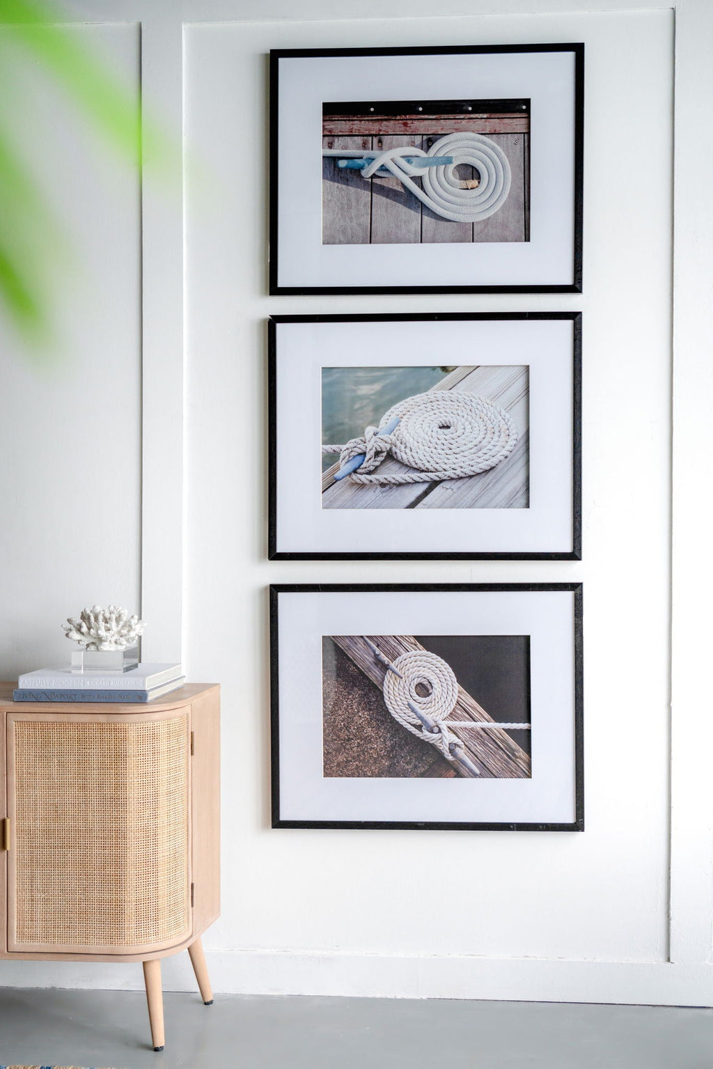 Rope Wall Art With Frame, Wall Decor For Living Room (Set of 3) - White / Black