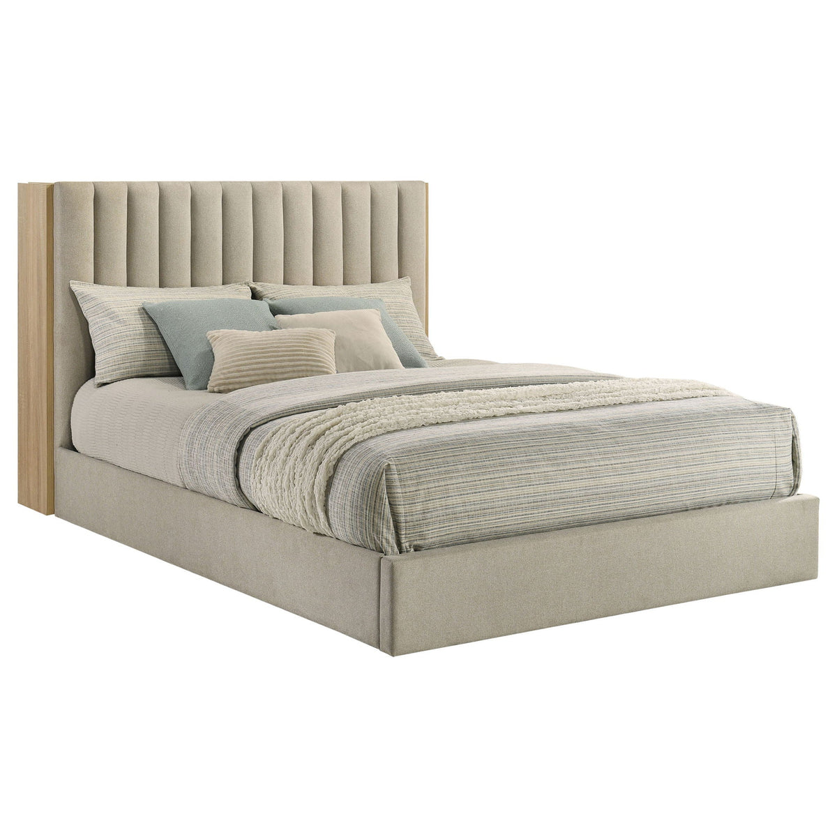 Arielle Queen Bookcase Panel Storage Bed Light Oak