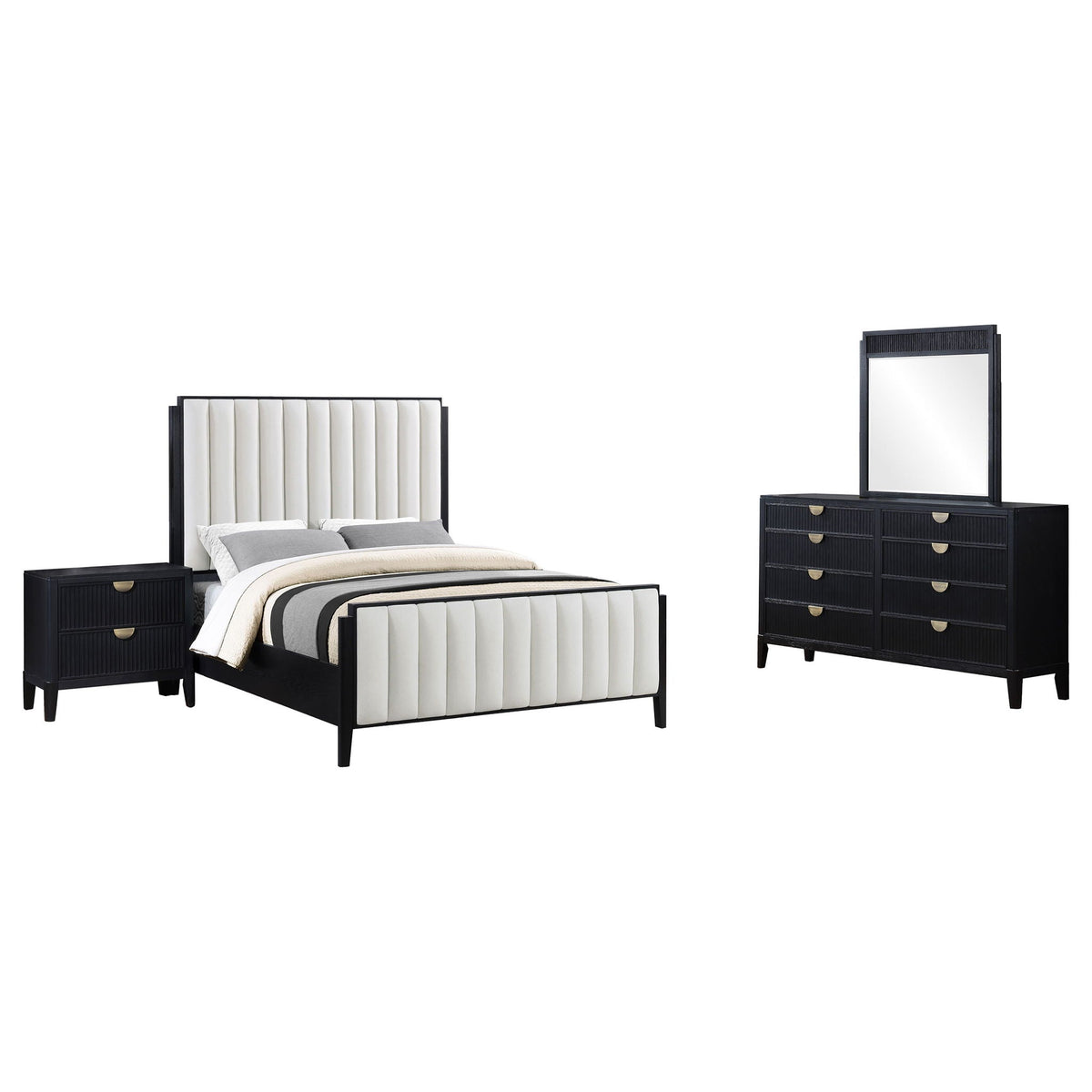 Brookmead 4-piece Upholstered Queen Bedroom Set Black