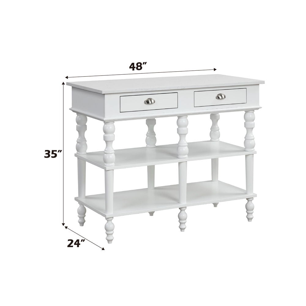 Rorratt - Kitchen Island - Marble Top & White