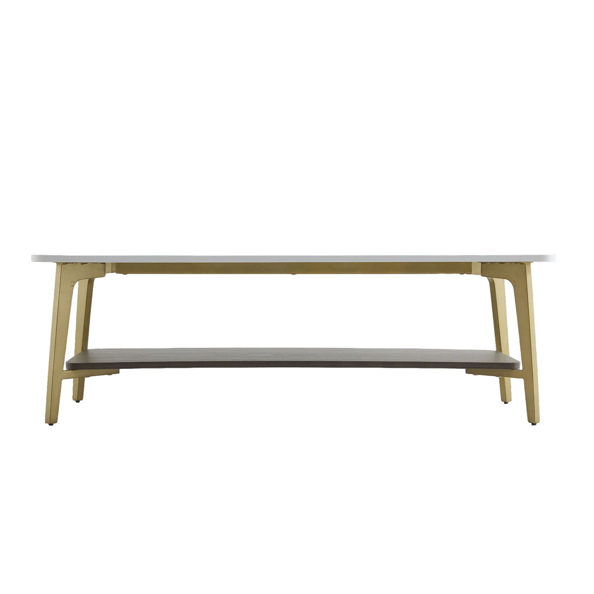 Coffee Table Rectangular Center Table For Living Room Open Space Side Table With Metal Frame - Golden / White