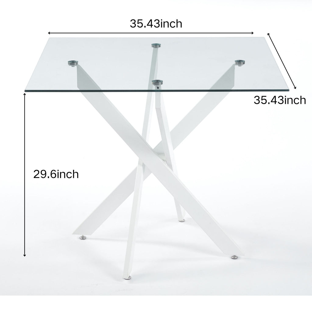 Dining Table With Cross Metal Leg And Tempered Glass, Modern Space Saving Kitchen Table For Living Room Legs, Square Table