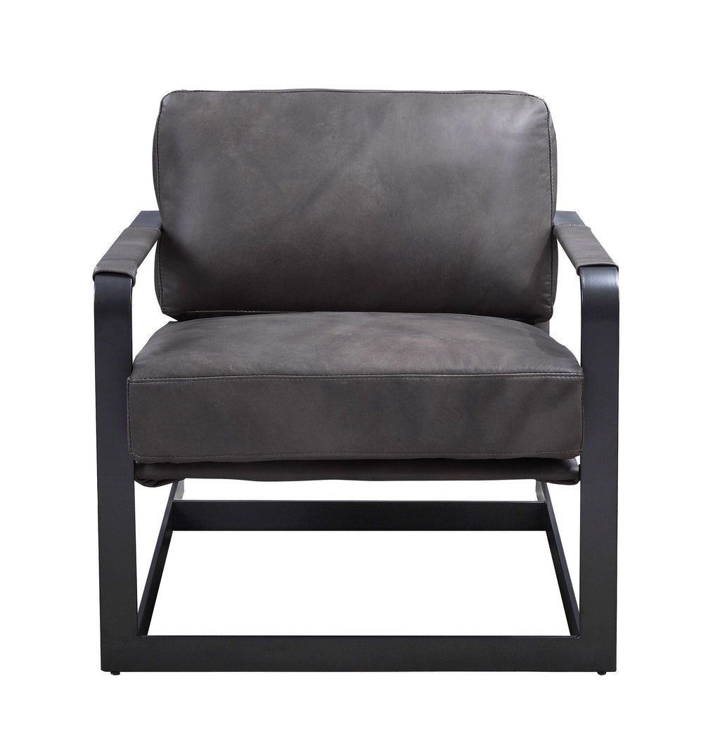 Locnos - Accent Chair - Gray Top Grain Leather & Black