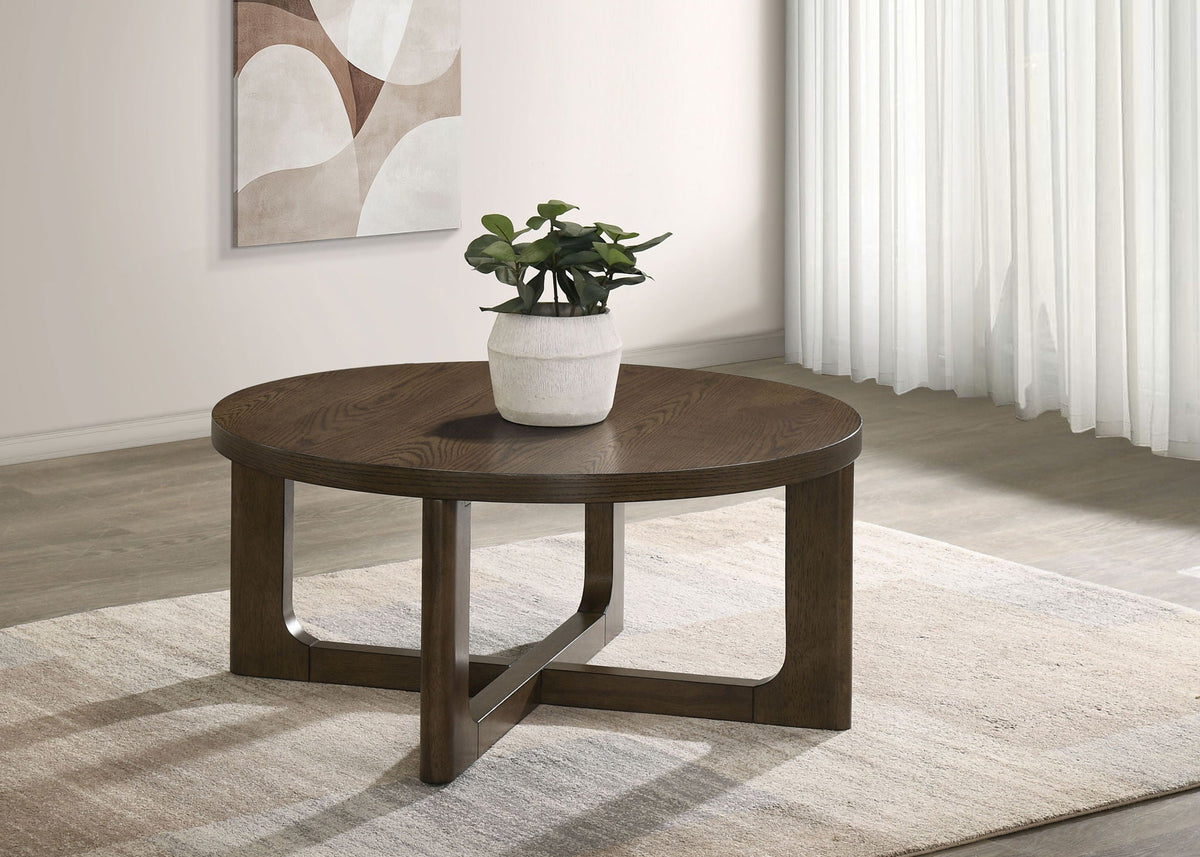 Kessler Round Sculptural Wood Coffee Table Brown
