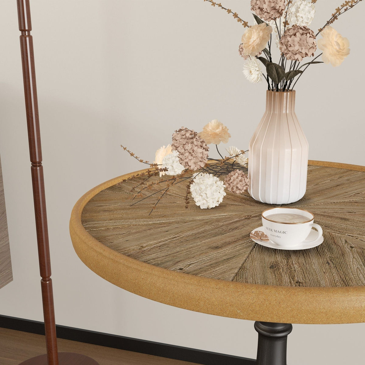 Round End Table With Pedestal Base - Natural Wood