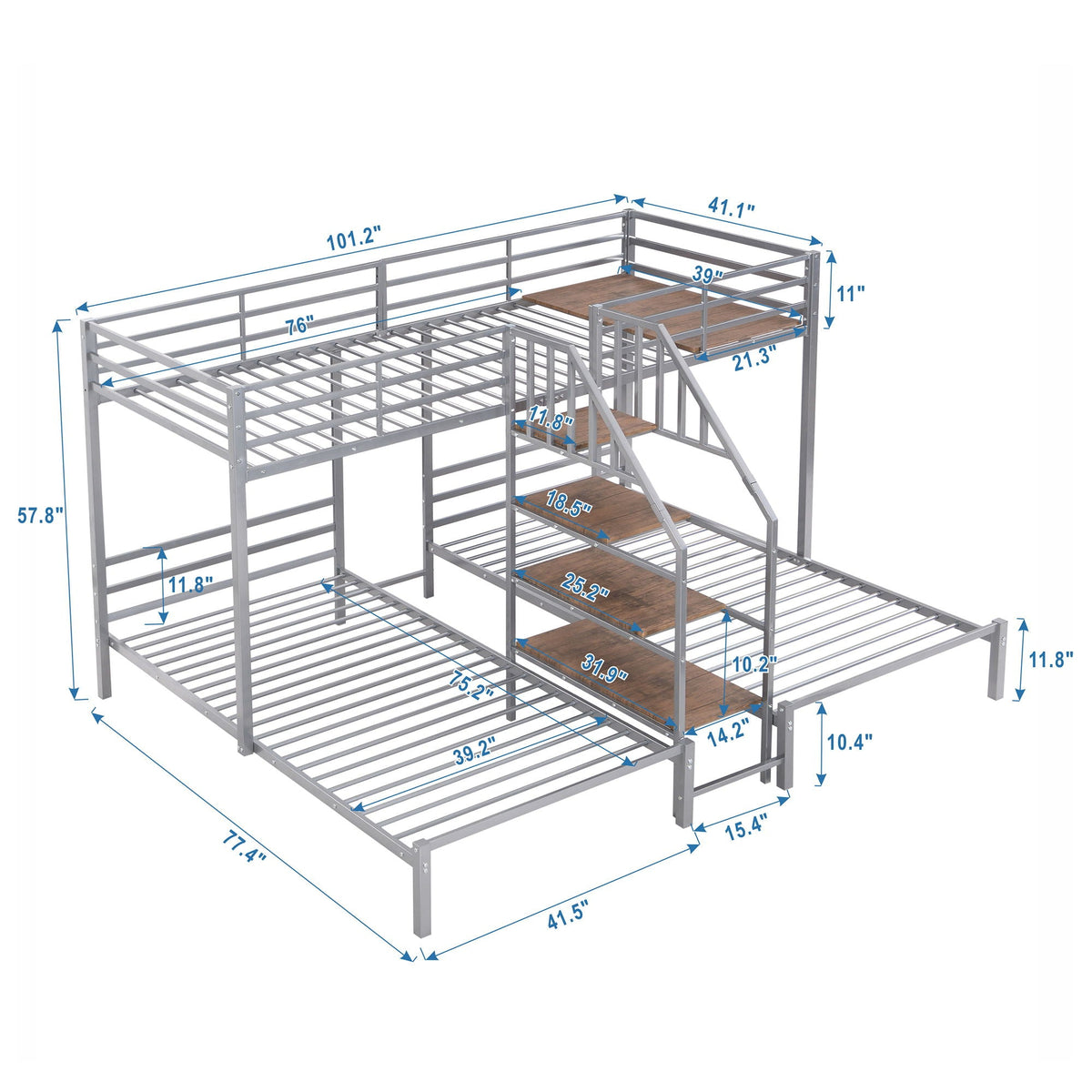 Metal Bunk Bed With Storage Shelves Staircase
