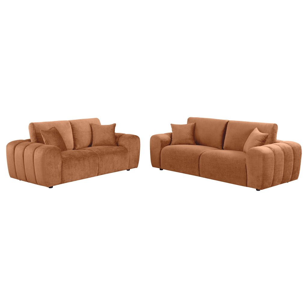 Burnett 2-piece Chenille Upholstered Sofa Set Burnt Orange
