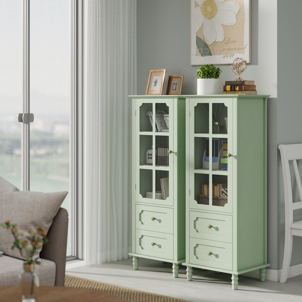 Minimalism Buffet Cabinet With Glass Doors And Double Drawer