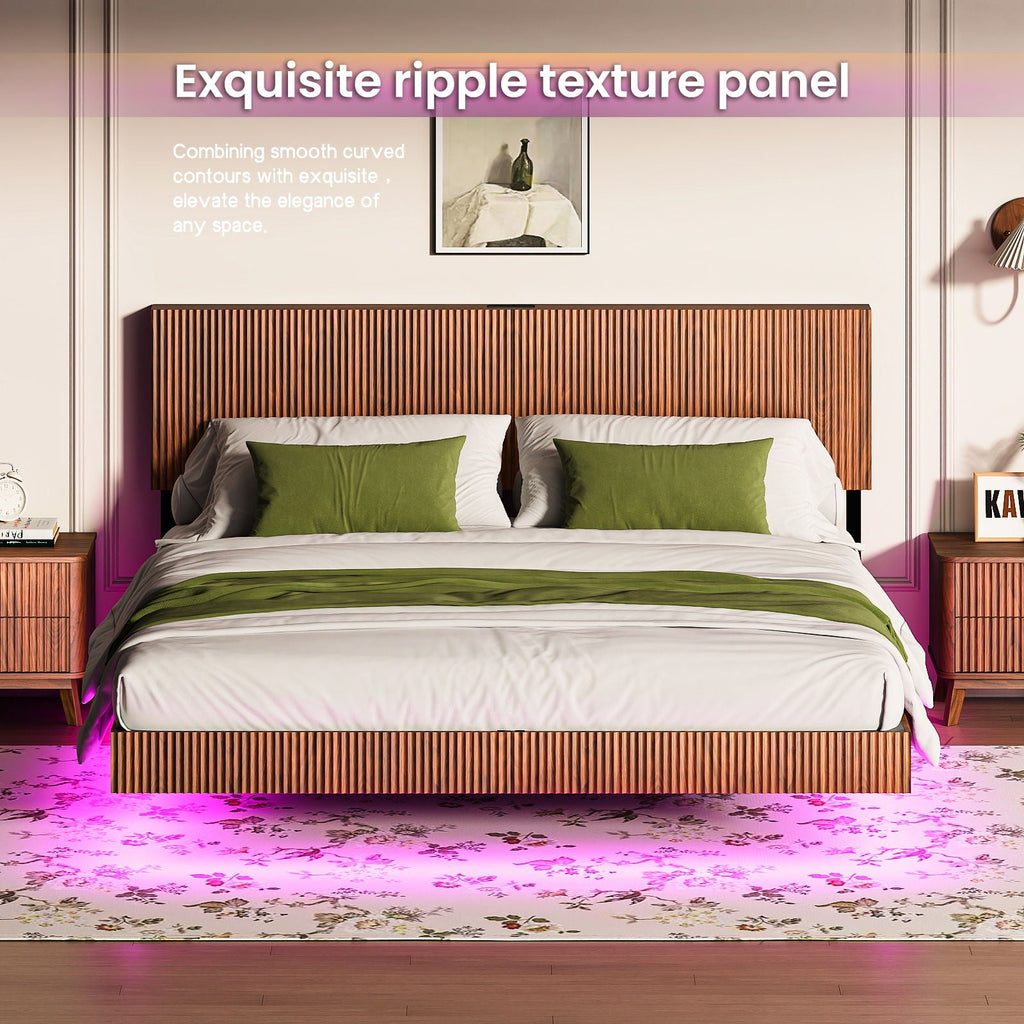 Floating Bedstead With Charging Station And LED Lights
