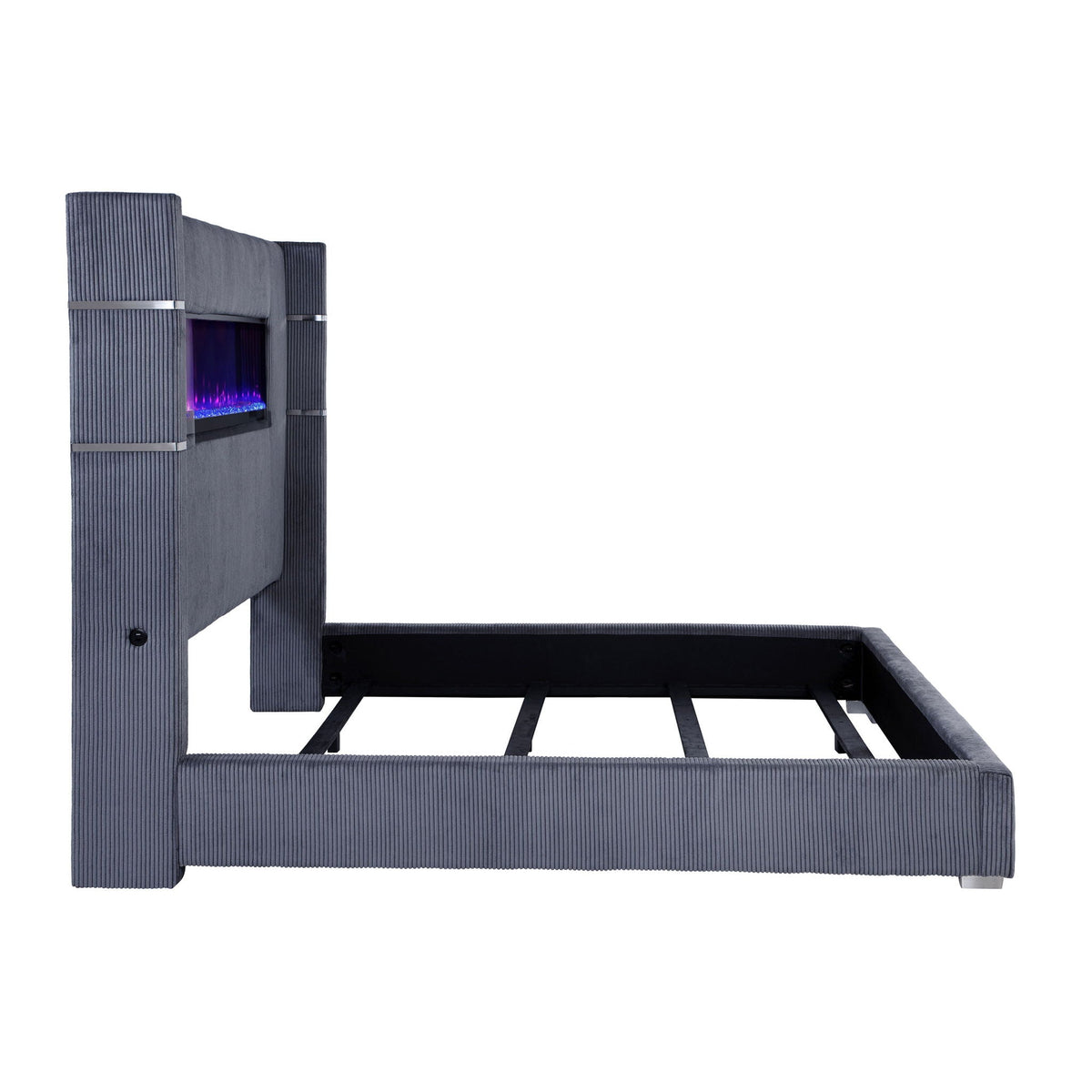 Tisdall Upholstered Eastern King Flame Visualizer Bed Grey