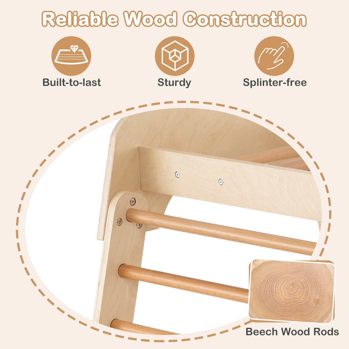 8-in-1 Indoor Jungle Gym Wooden Playground with Swing and Climbing Wall-Natural