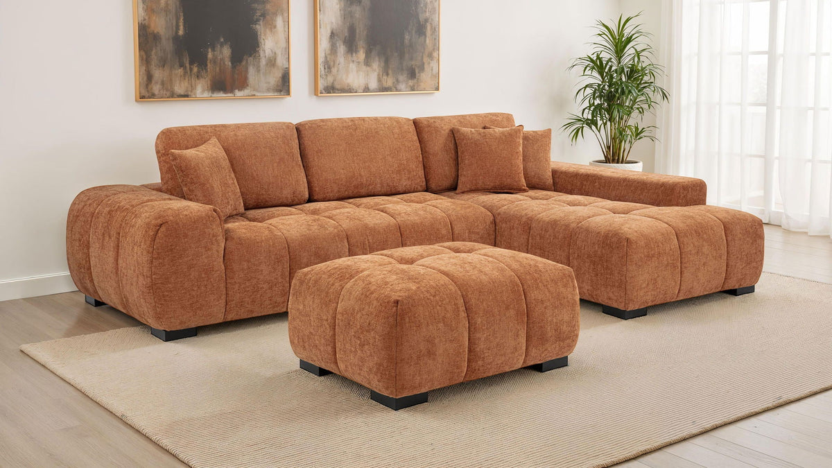 Octavia Upholstered Rectangular Ottoman Orange