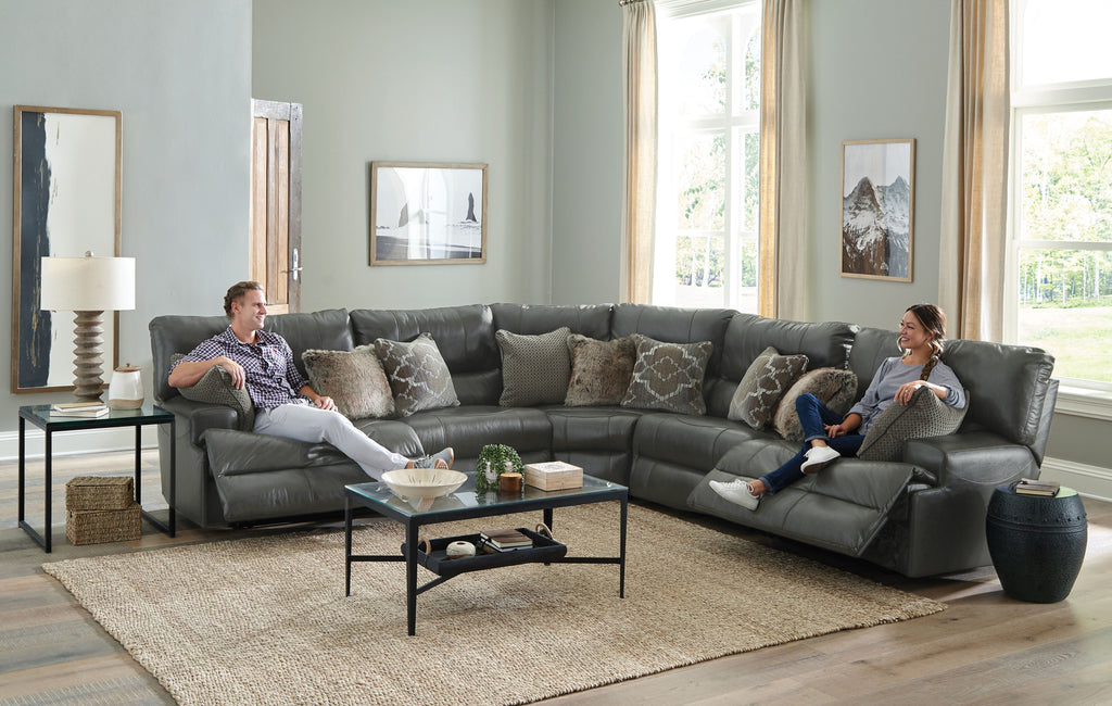 Como - 5 Piece Italian Leather Match Reclining Sectional