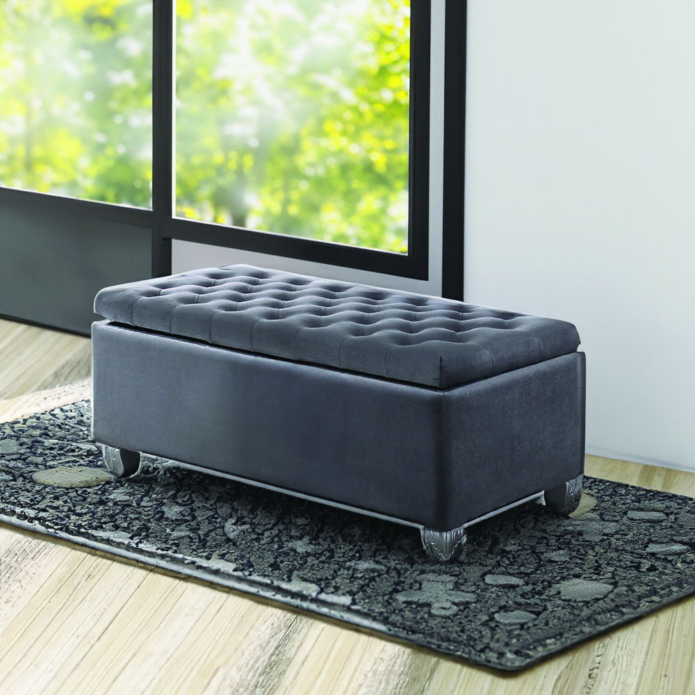 Rebekah - Bench With Storage - Gray Fabric