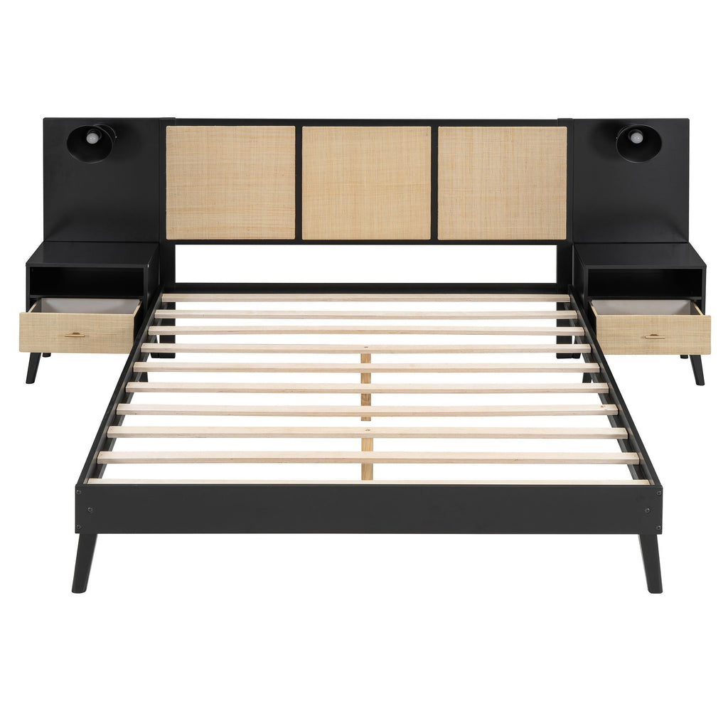 Bed Frame With 2 Nightstands Elegant Design With Lamps