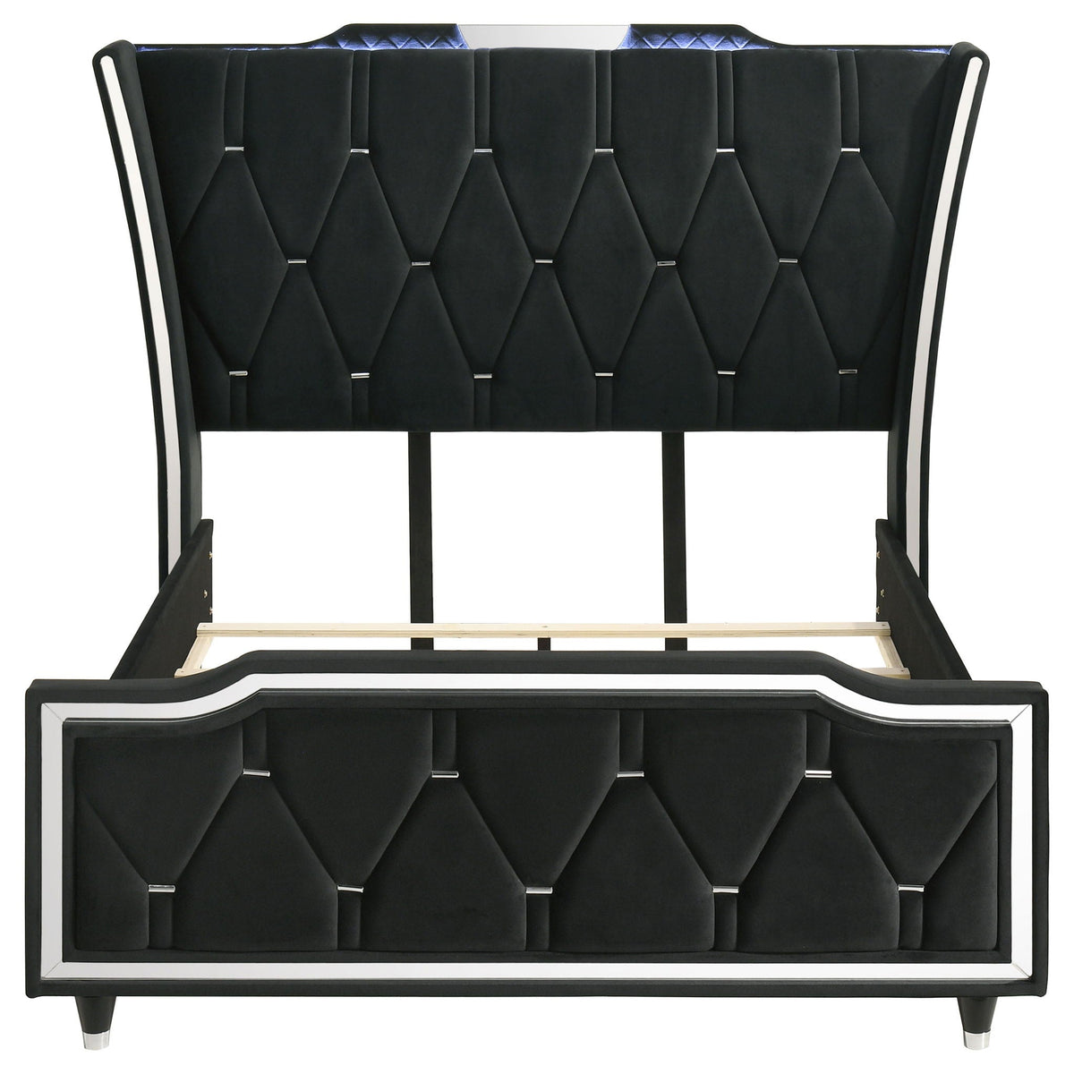 Lorient Queen LED Upholstered Wingback Bed Black