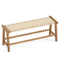 47 Inches Long Teak Wood Patio Bench with Weave Seat and Solid Wood Legs-Natural