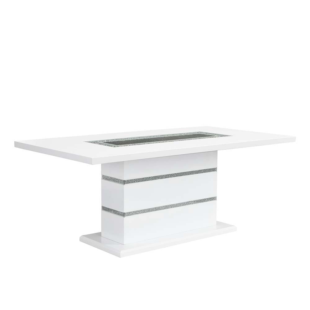 Elizaveta - Dining Table With Pedestal Base - Faux Crystal Diamonds & White High Gloss