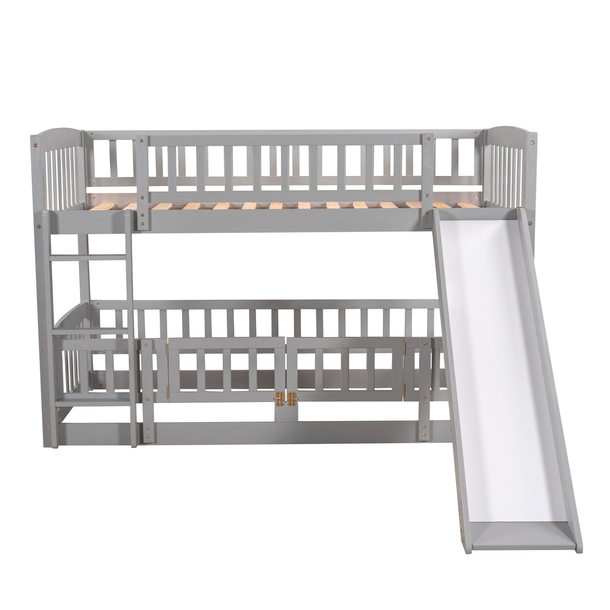 Low Bunk Bed With Slide, Fence And Ladder
