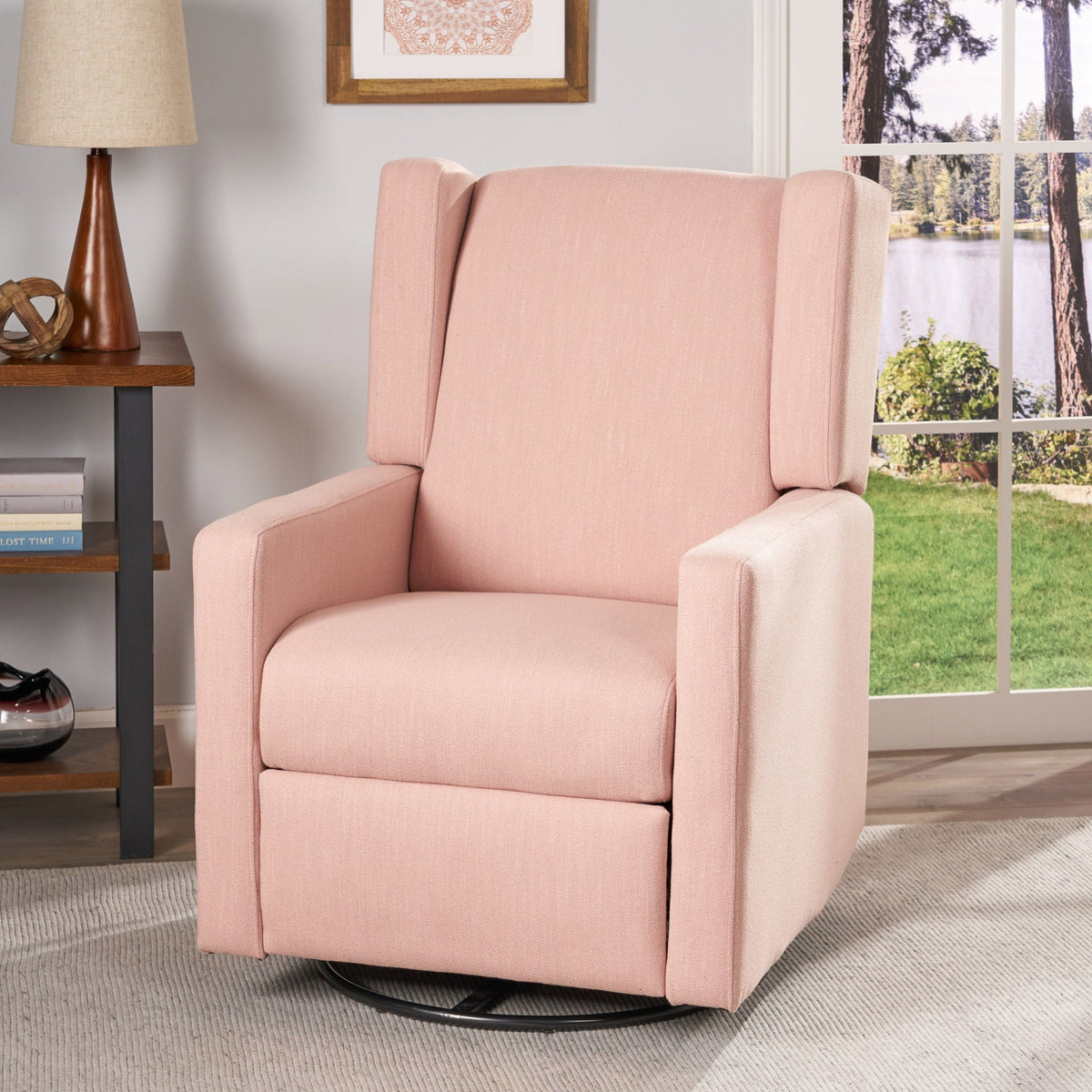 Landau Contemporary Fabric Upholstered Swivel Recliner