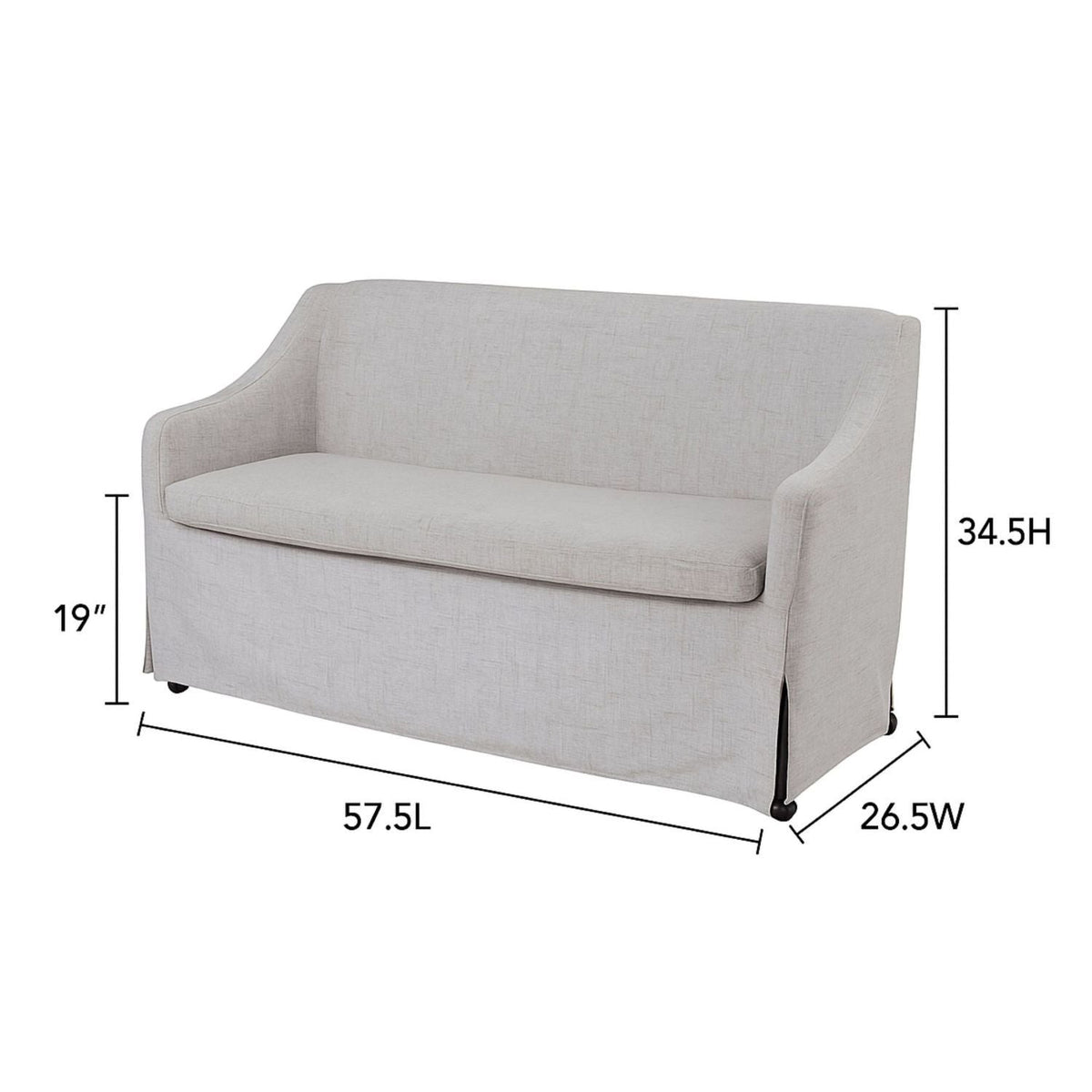 Slip Covered Settee With Casters - Beige