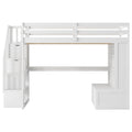 Full Size Loft Bed With Desk And Shelves, 2 Built In Drawers, Storage Staircase - White