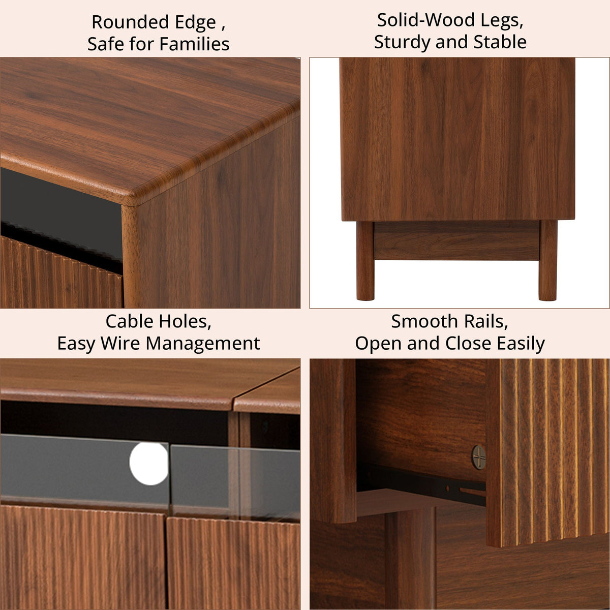 TV Stand, Entertainment Center With Fluted Drawers For Living Room - Walnut