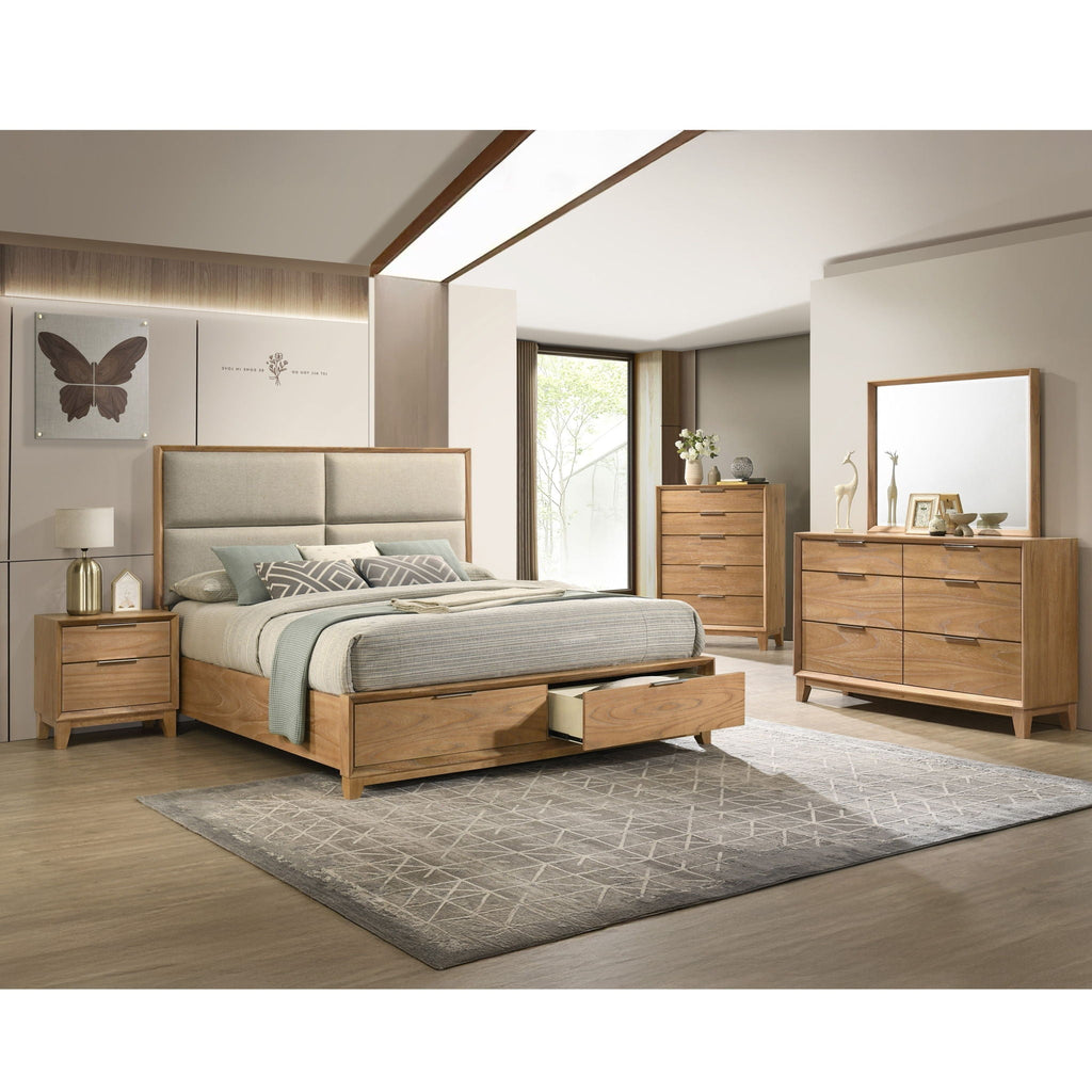 1 Piece 5 Drawer Tall Chest Bedroom Furniture - Natural Wood