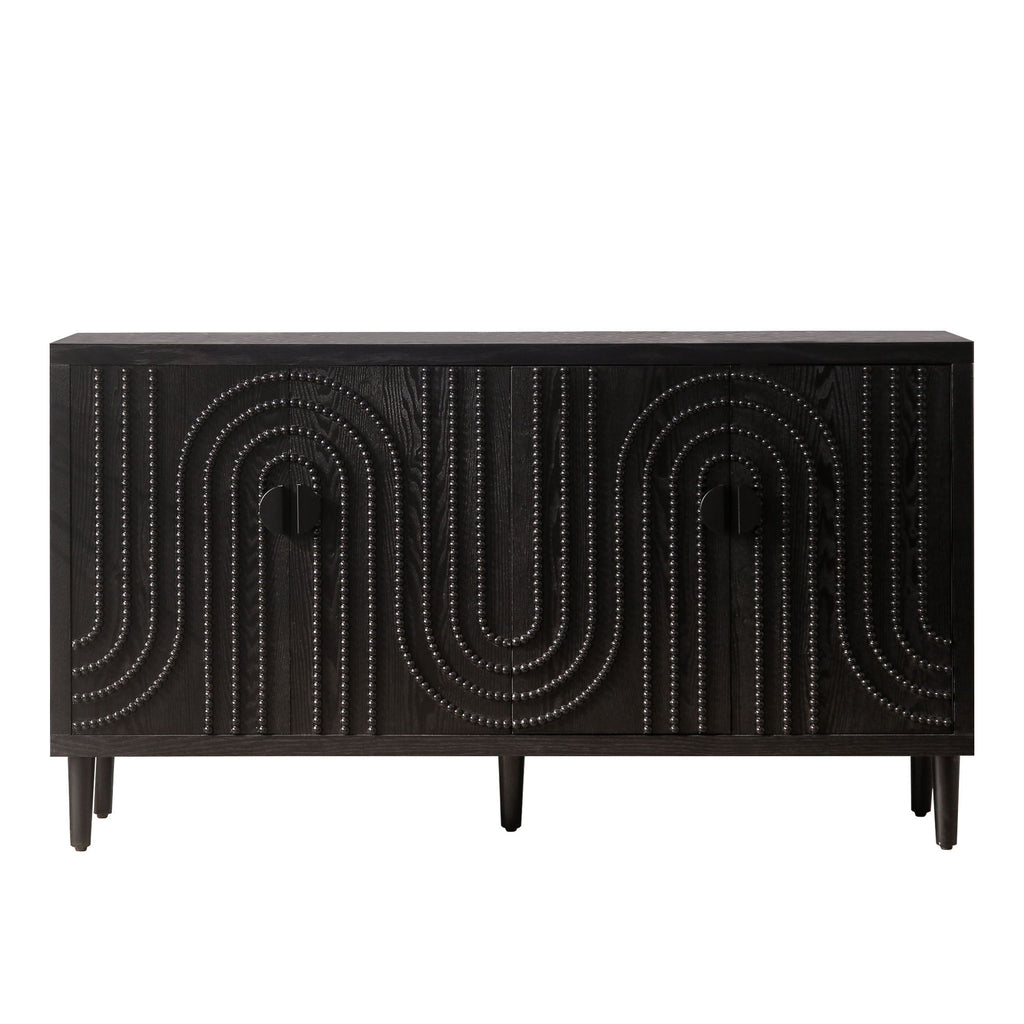 Modern Sideboard Cabinet With Decorative Nailhead Accents, Stylish Storage Solution For Dining, Living Rooms - Black