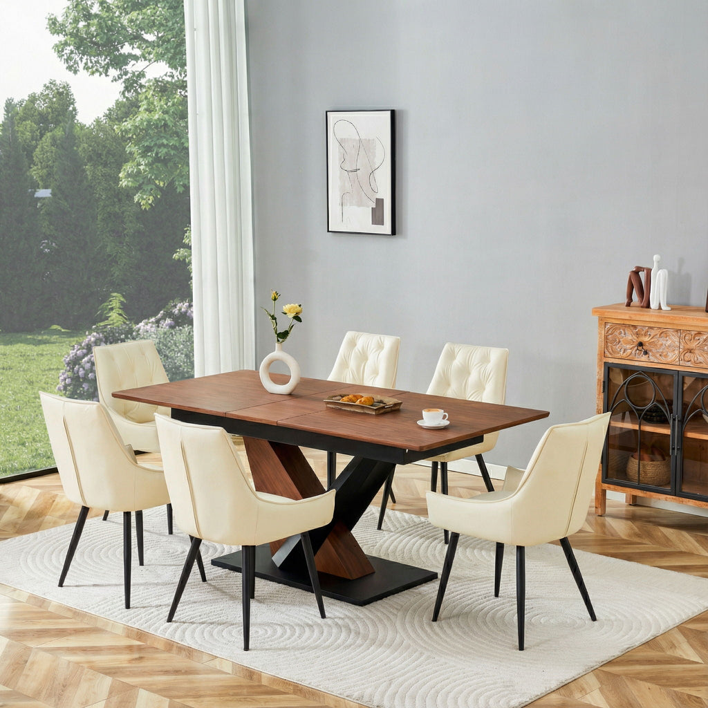 Dining Table, Scratch Resistant, Cross Geometric Legs For Kitchen & Dining Room - Dark Walnut