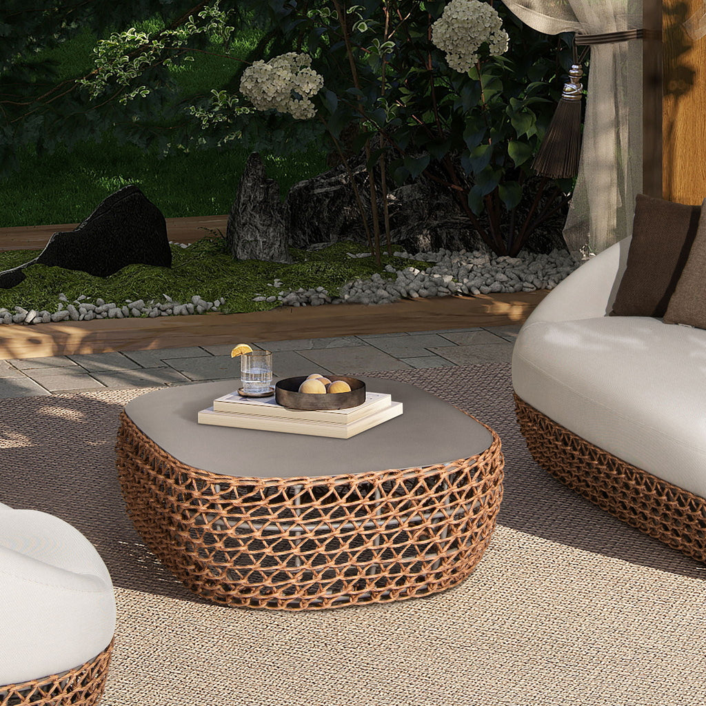 Willow - Oval Woven Patio Coffee Table, Wicker Frame