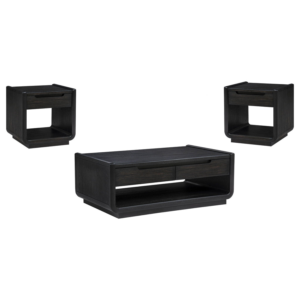 Leandro 3-piece Wood Coffee and End Table Set Burnished Black