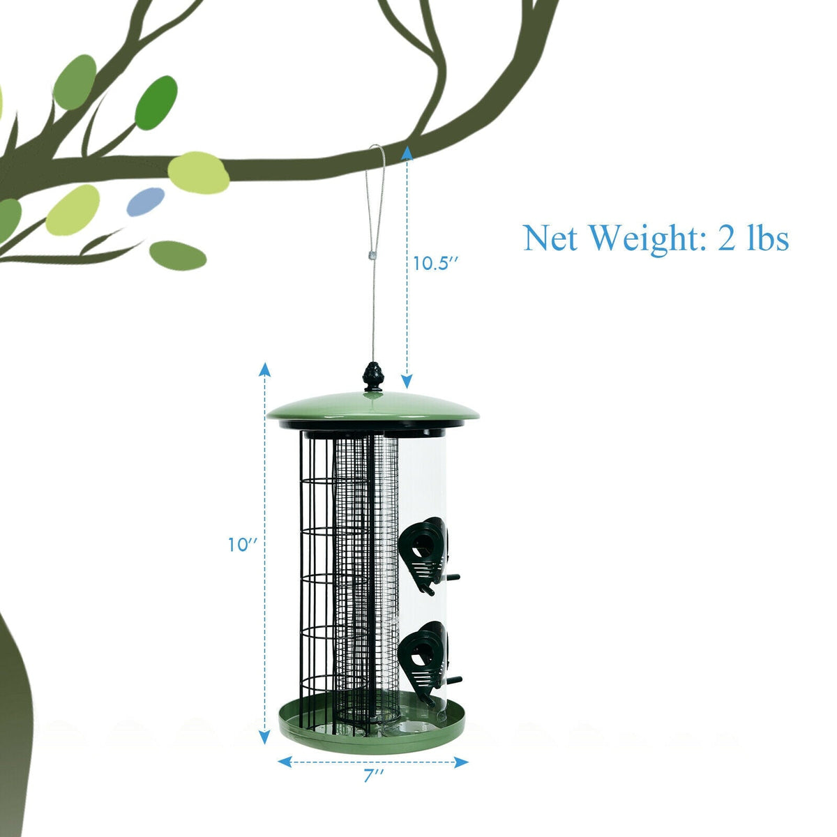 3-in-1 Metal Hanging Wild Bird Feeder with 4 Feeding Ports and Perches