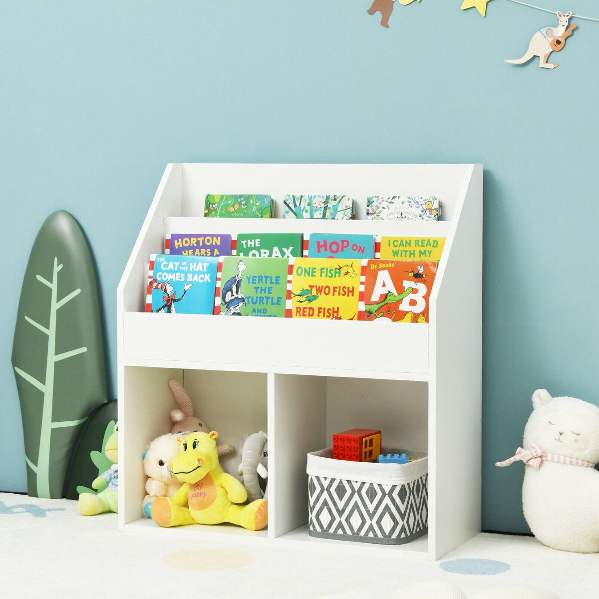 Kids Wooden Bookshelf Bookcase Children Toy Storage Cabinet Organizer-White