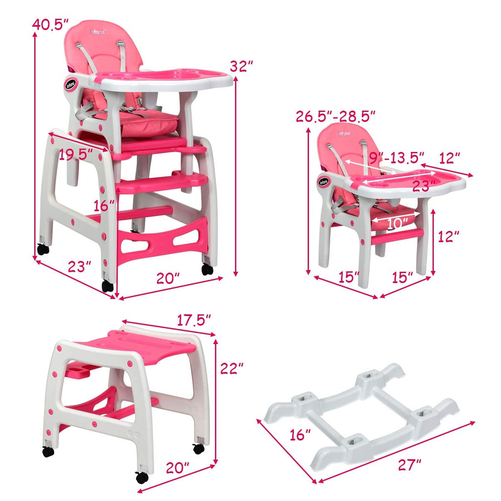 3-in-1 Baby High Chair with Lockable Universal Wheels