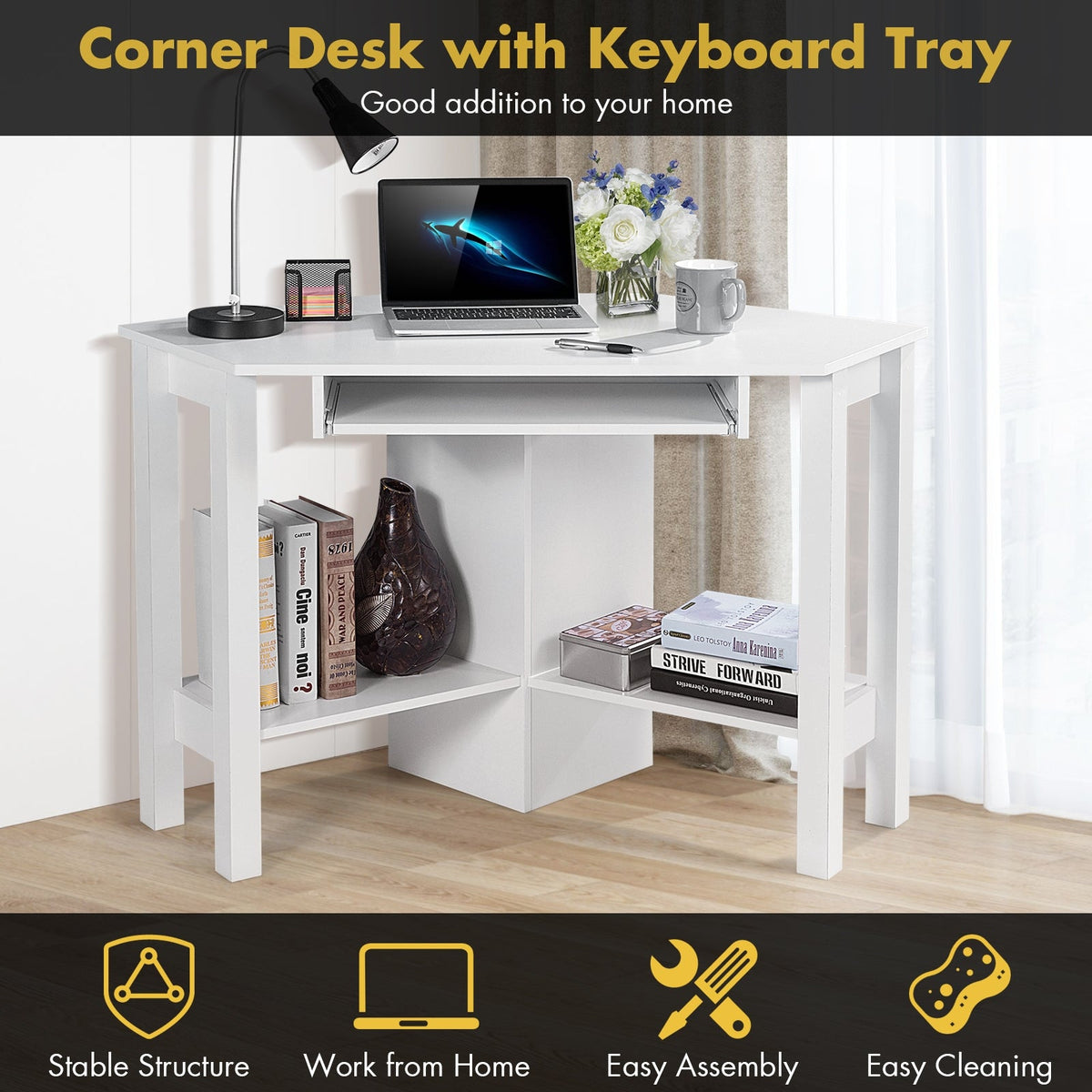 Wooden Study Computer Corner Desk with Drawer