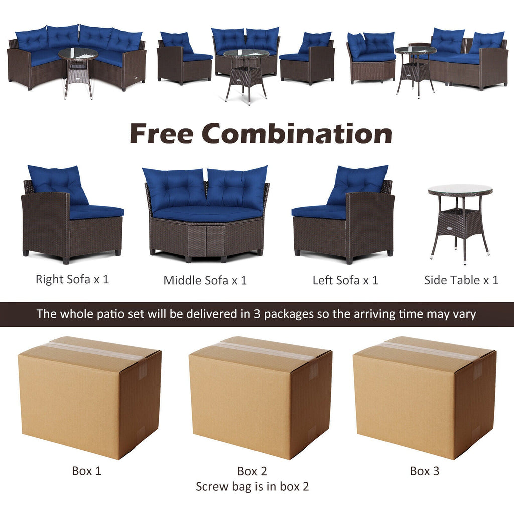 4 Pieces Patio Rattan Furniture Set Cushioned Sofa Glass Table
