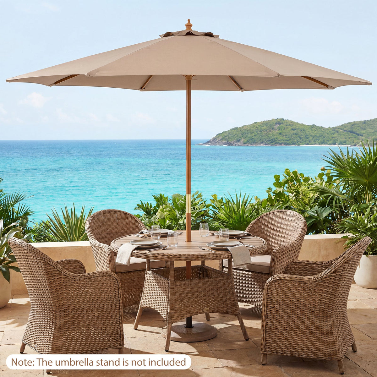 9 FT Patio Umbrella Outdoor Table Market Umbrella with 8 Sturdy Bamboo Ribs