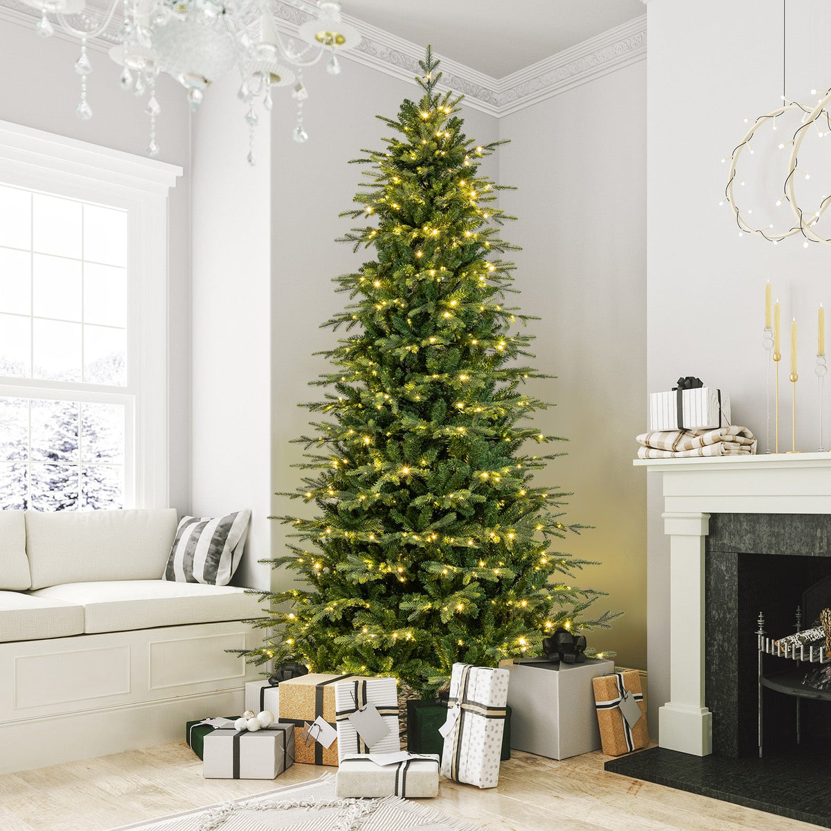 7.5 Feet Pre-Lit Artificial Christmas Tree with Warm White LED Lights