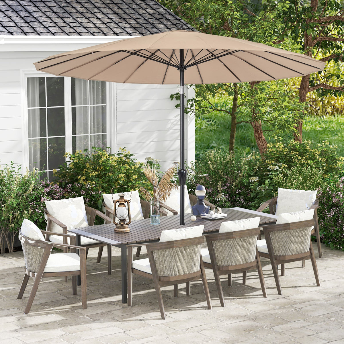9 Feet Round Patio Umbrella with 18 Fiberglass Ribs
