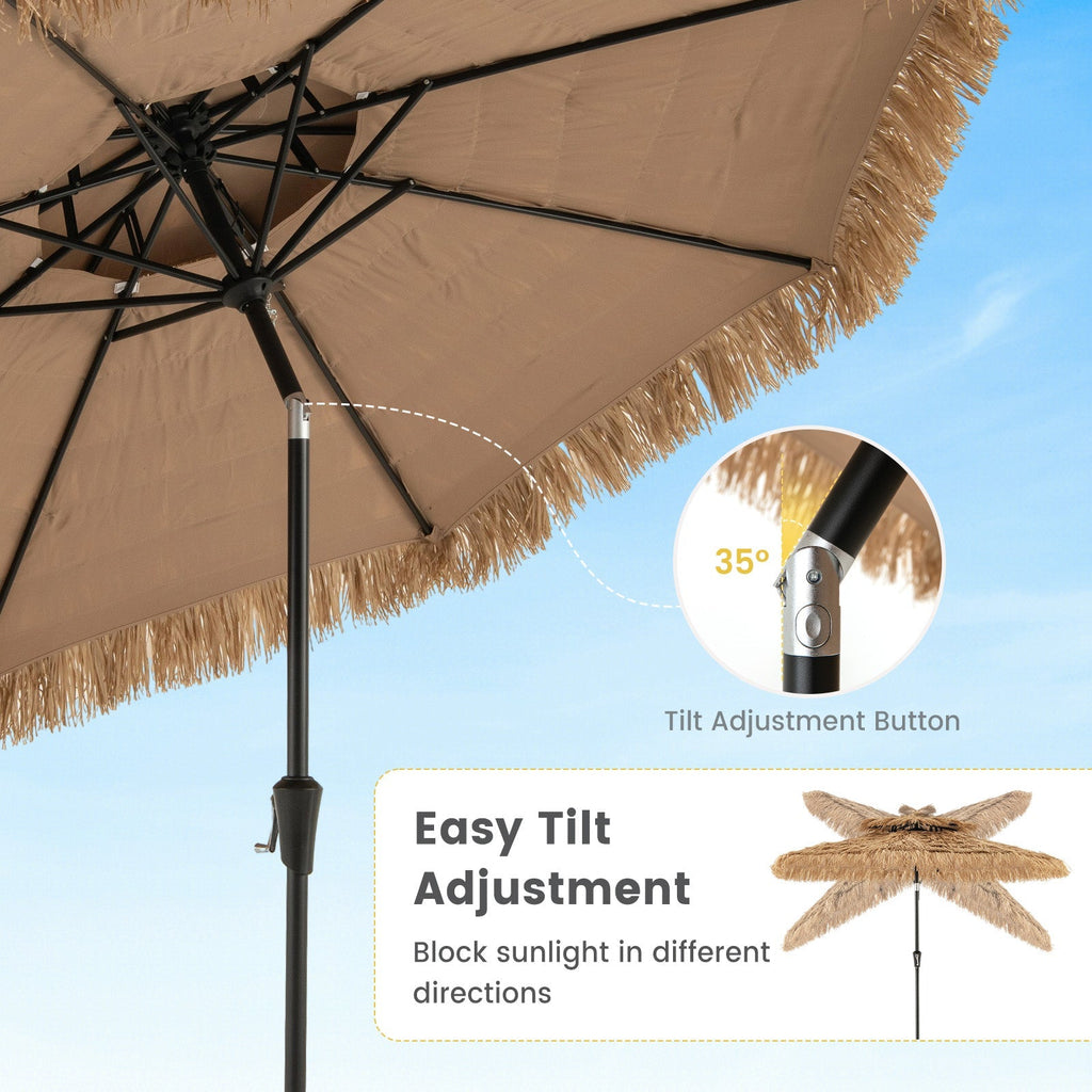 9 Feet Thatched Tiki Umbrella with 8 Ribs